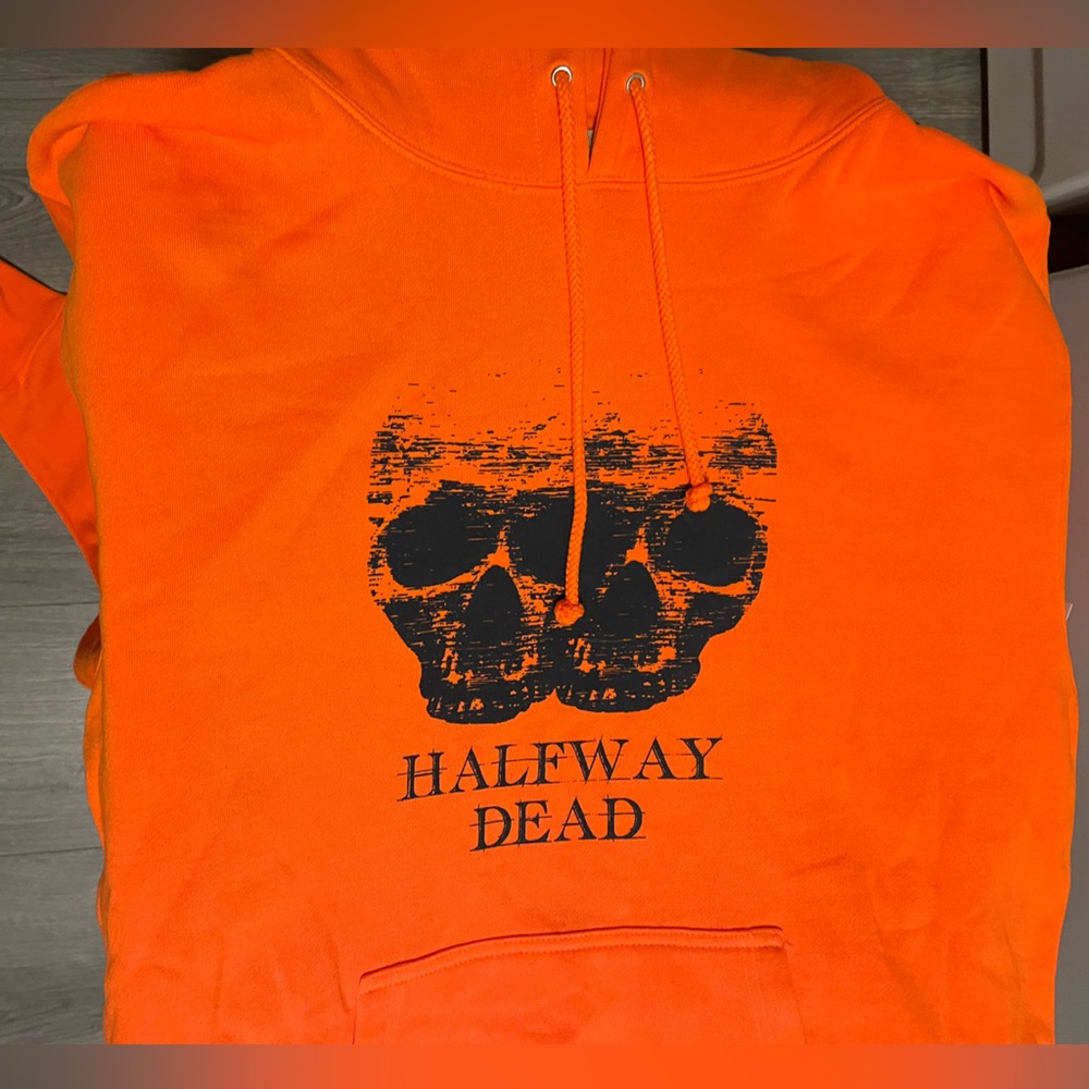 Half Way Dead Skull Hoodie Safety Orange Brand New Men’s Sz L Rare Nicky Diamond